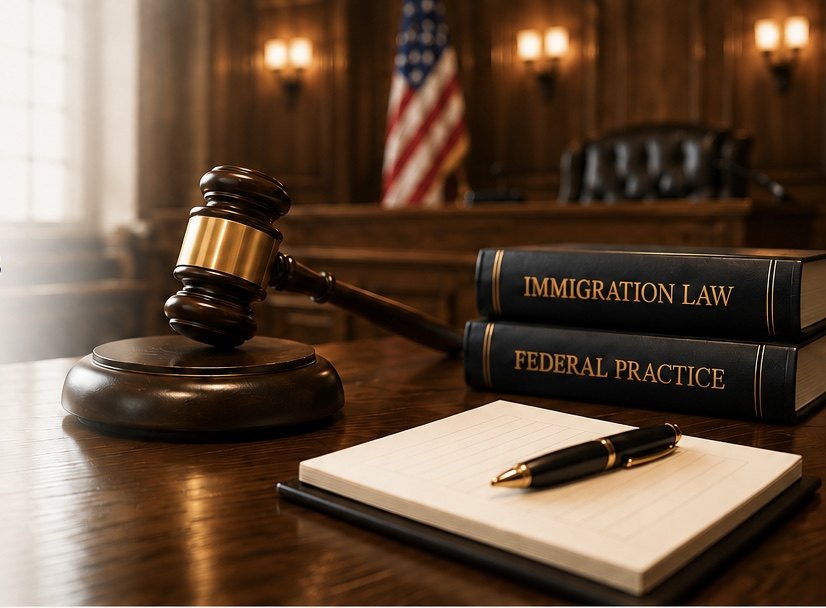 Gavel and immigration law books